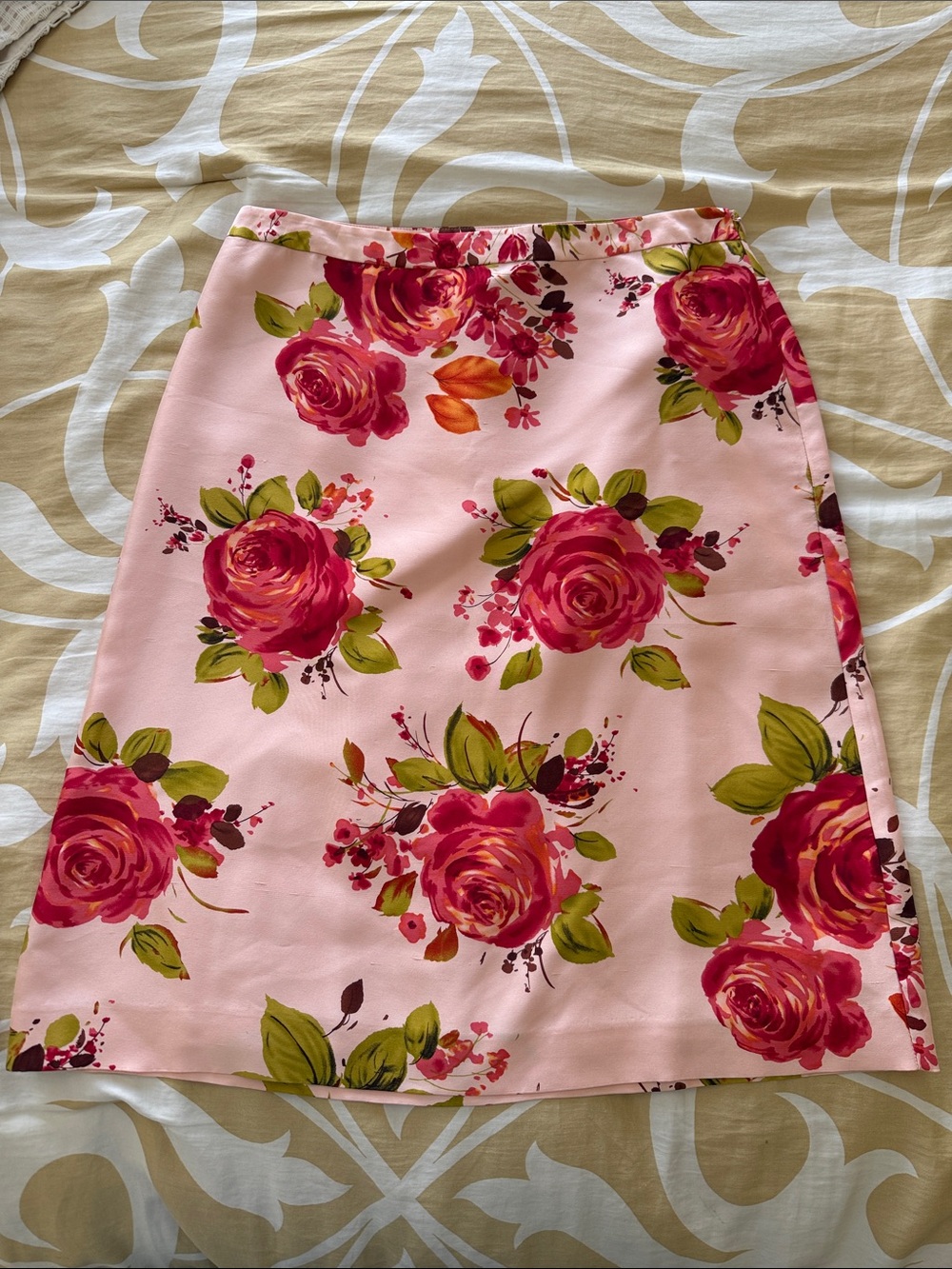 Banana Republic Pink Floral Silk A-Line Skirt Rose Print Size 6